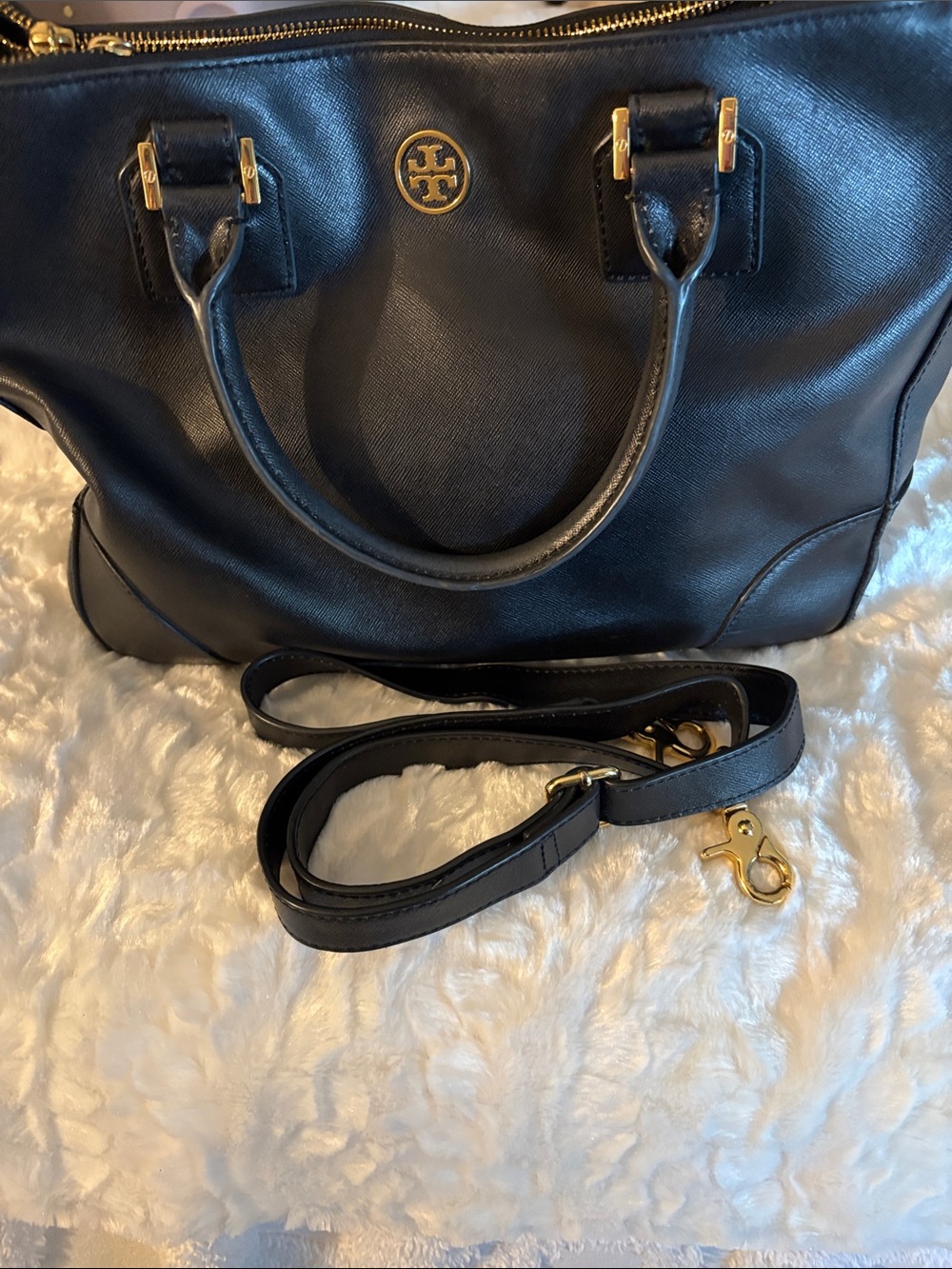 Tory Burch Black Leather Satchel with Gold Hardware - Picture 3 of 3